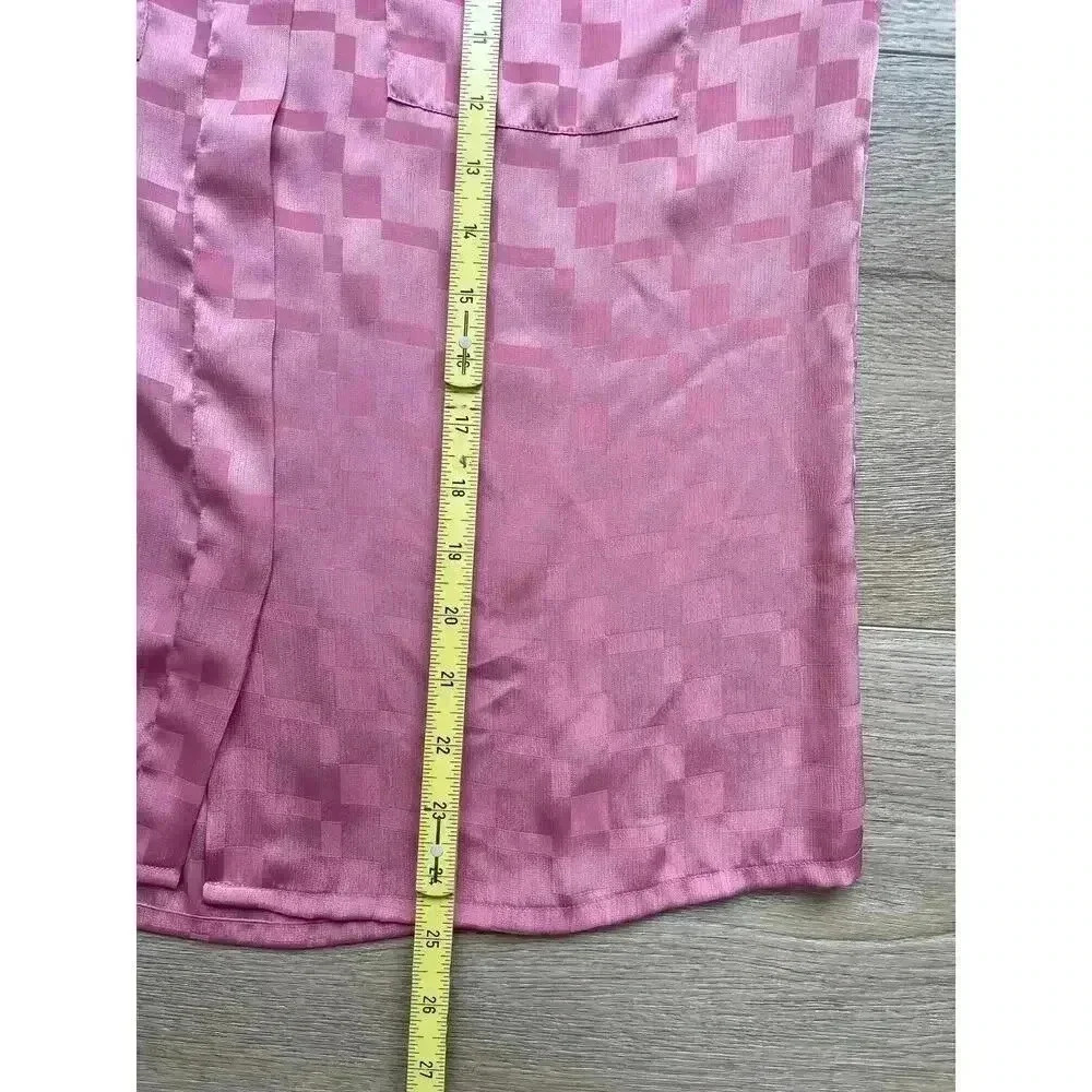 Vintage Alicia Women's Satin Style Long Sleeve Blouse Pink Size 10 Button Front - Picture 12 of 14
